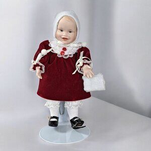 Ashton Drake Jennifer Porcelain Doll #92036 6" Stand Red Velvet in box